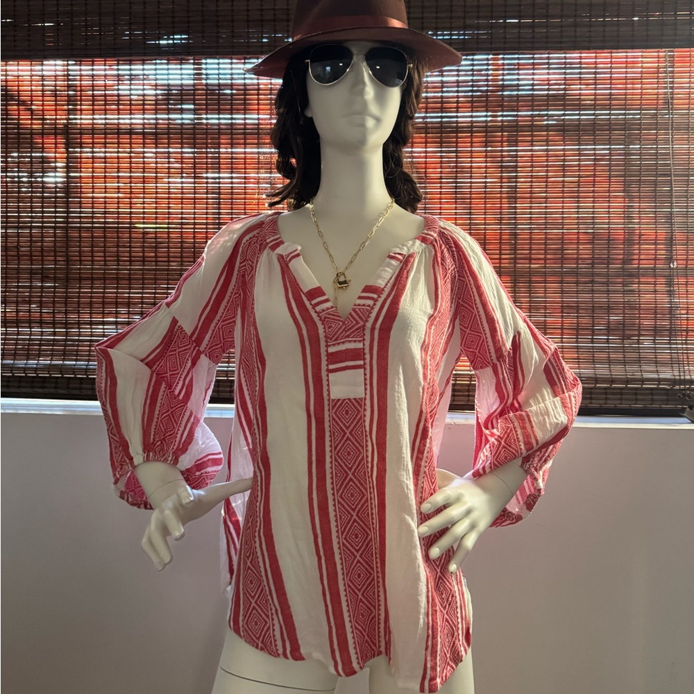 Velvet by Graham & Spencer Red and White Blouse
